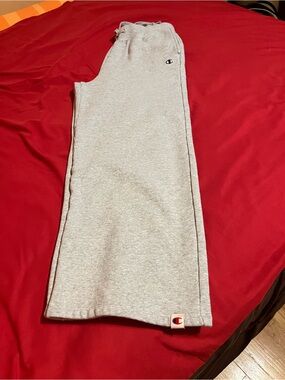Champion Light Gray Fleece Drawstring Sweatpants Wide Leg yoga Style